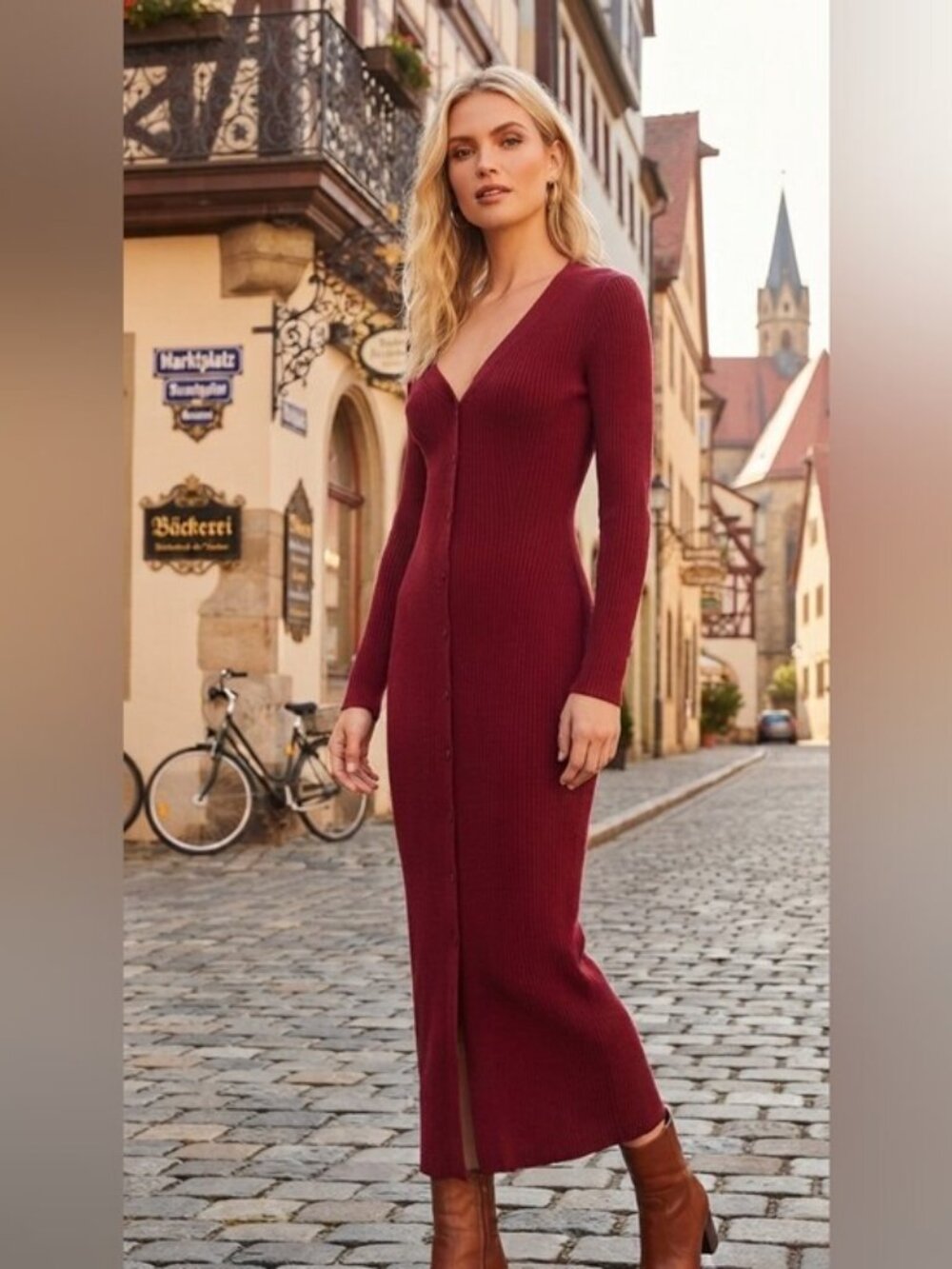 NWT Staud Long Sleeve Button-Front Red Maxi Dress S